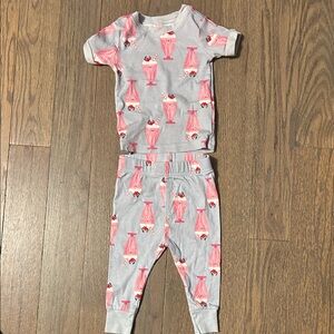 Old Navy Gray and Pink Milkshake Print Kids Pajama Set